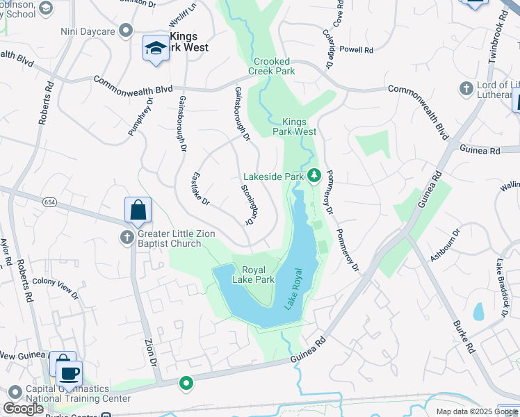 map of restaurants, bars, coffee shops, grocery stores, and more near 5315 Stonington Drive in Fairfax