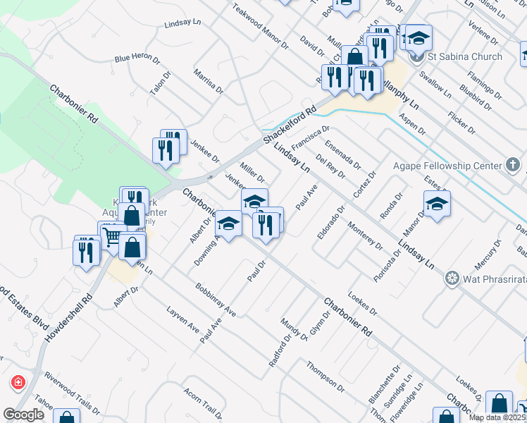 map of restaurants, bars, coffee shops, grocery stores, and more near 1830 Jenkee Avenue in Florissant