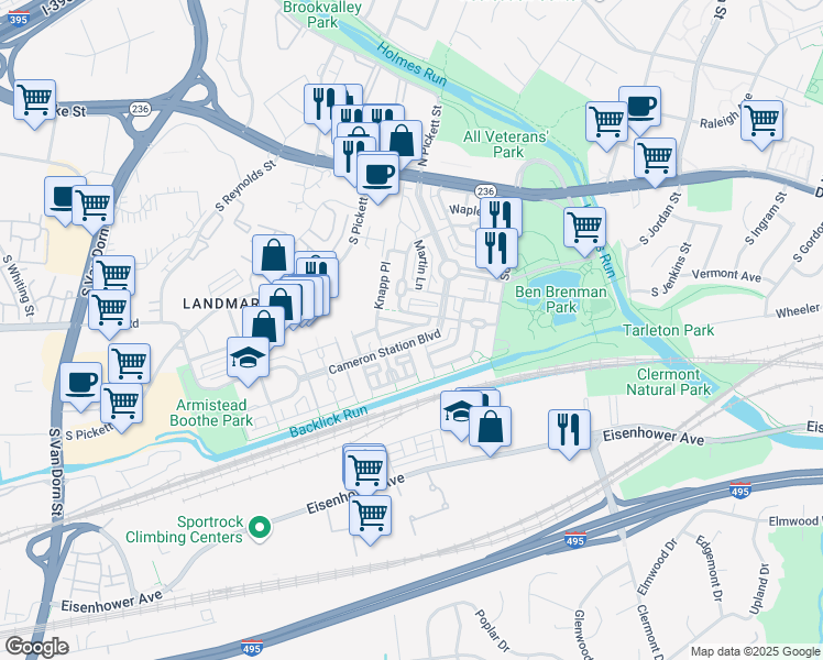 map of restaurants, bars, coffee shops, grocery stores, and more near 5084 English Terrace in Alexandria