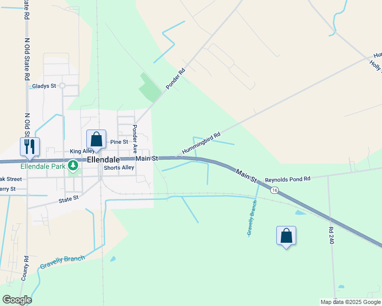 map of restaurants, bars, coffee shops, grocery stores, and more near 19277 Hummingbird Road in Ellendale