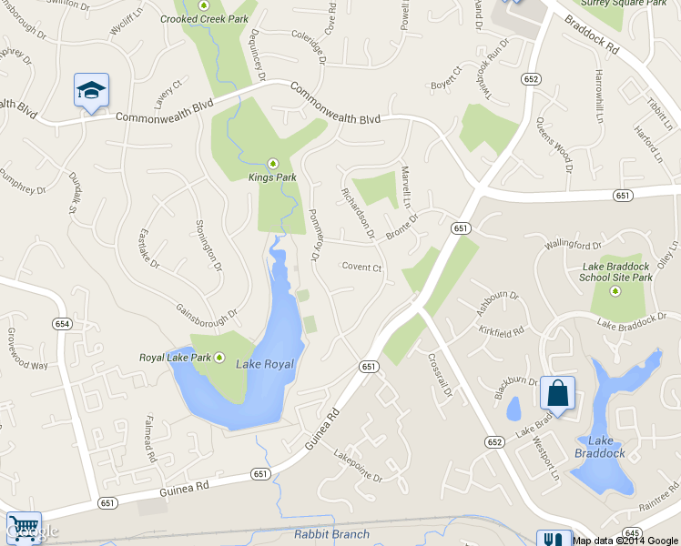 map of restaurants, bars, coffee shops, grocery stores, and more near 9823 Covent Court in Fairfax