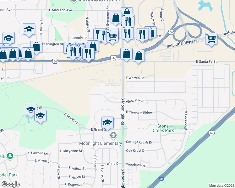 map of restaurants, bars, coffee shops, grocery stores, and more near 838 Saddlewood Drive in Gardner