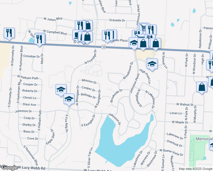 map of restaurants, bars, coffee shops, grocery stores, and more near 1113 West Pleasant Drive in Raymore