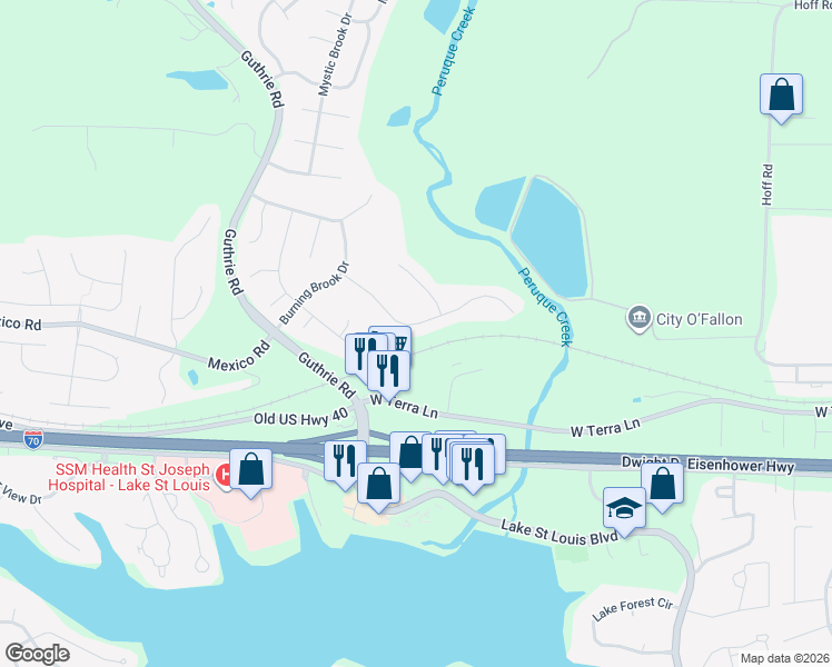 map of restaurants, bars, coffee shops, grocery stores, and more near 446 Dusty Brook Drive in O'Fallon