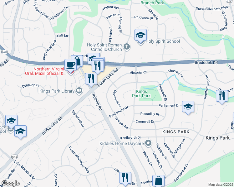 map of restaurants, bars, coffee shops, grocery stores, and more near 8903 Cromwell Drive in Springfield