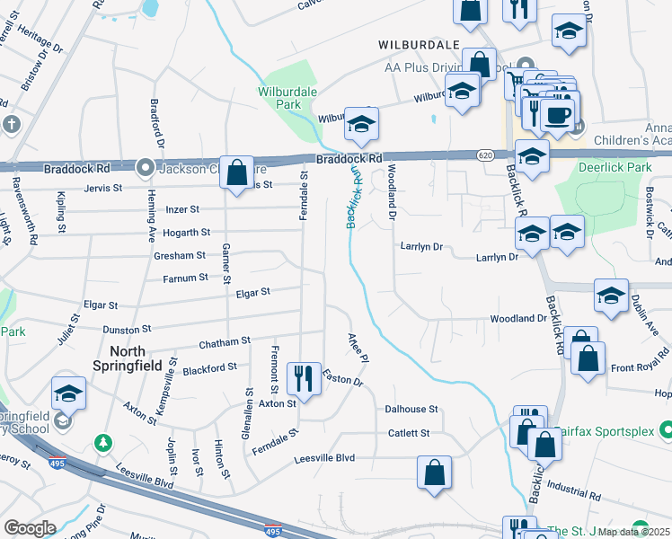 map of restaurants, bars, coffee shops, grocery stores, and more near 5228 Easton Drive in Springfield