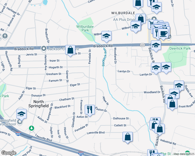 map of restaurants, bars, coffee shops, grocery stores, and more near 5228 Easton Drive in Springfield