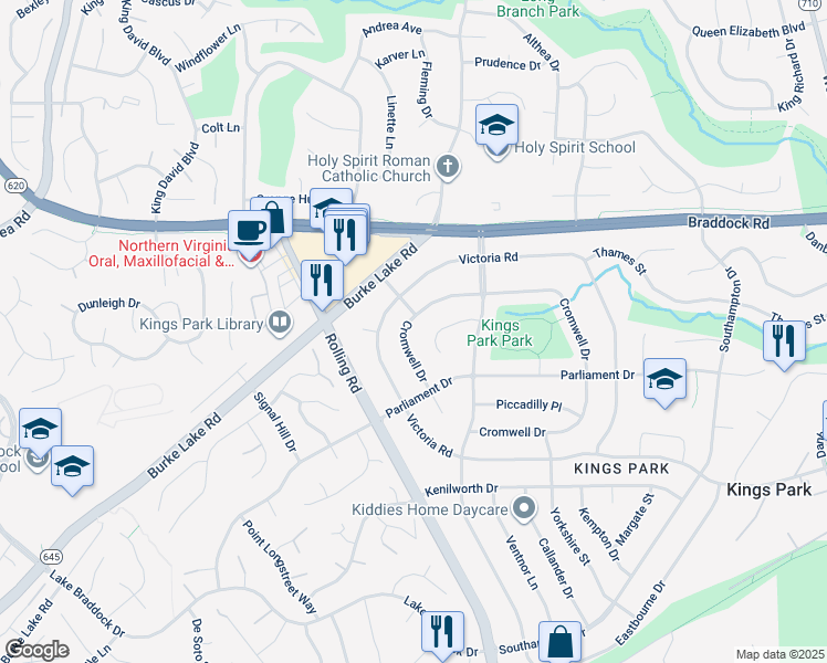 map of restaurants, bars, coffee shops, grocery stores, and more near 8903 Cromwell Drive in Springfield