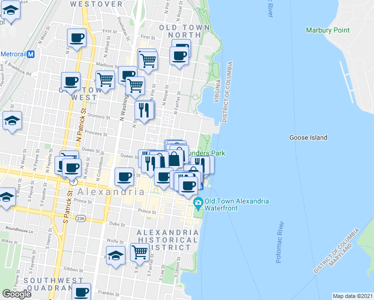 map of restaurants, bars, coffee shops, grocery stores, and more near 101 Independence Avenue Southeast in Washington