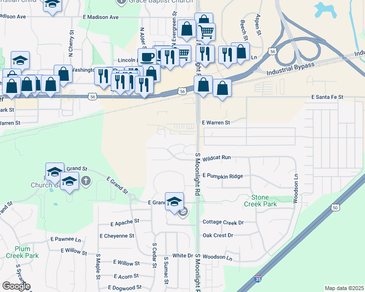 map of restaurants, bars, coffee shops, grocery stores, and more near 812 Saddlewood Drive in Gardner