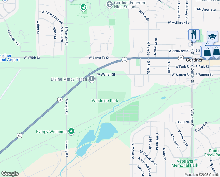 map of restaurants, bars, coffee shops, grocery stores, and more near 223 Bedford Street in Gardner
