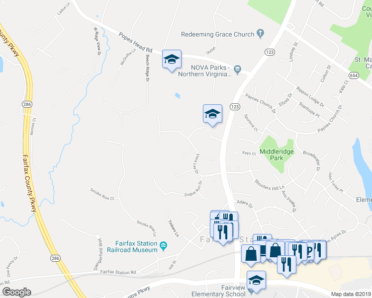 map of restaurants, bars, coffee shops, grocery stores, and more near 11119 Flora Lee Drive in Fairfax Station