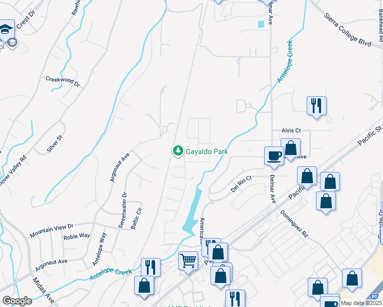map of restaurants, bars, coffee shops, grocery stores, and more near 4202 Mockingbird Court in Rocklin