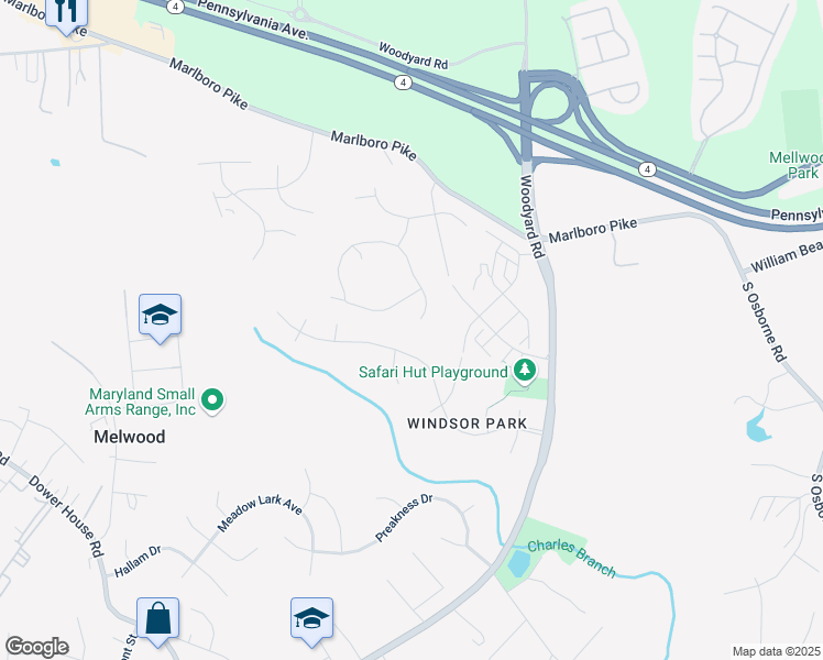 map of restaurants, bars, coffee shops, grocery stores, and more near 5911 Kaveh Court in Upper Marlboro