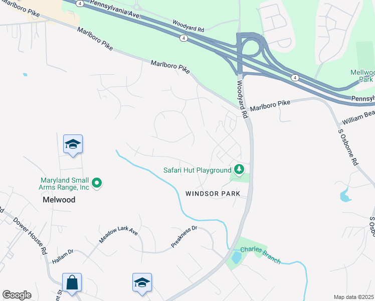 map of restaurants, bars, coffee shops, grocery stores, and more near 5911 Kaveh Court in Upper Marlboro