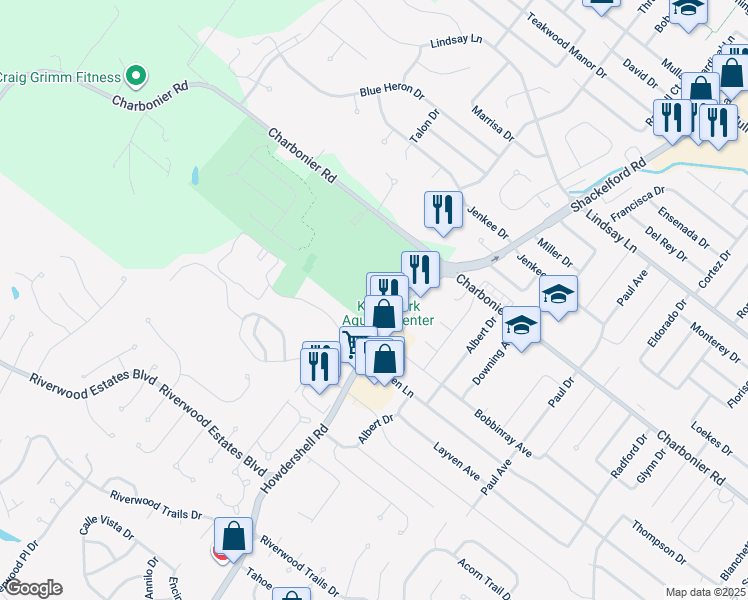 map of restaurants, bars, coffee shops, grocery stores, and more near 315 Howdershell Road in Florissant