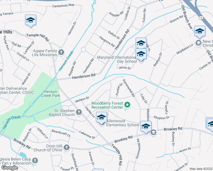 map of restaurants, bars, coffee shops, grocery stores, and more near 4507 Weldon Drive in Temple Hills
