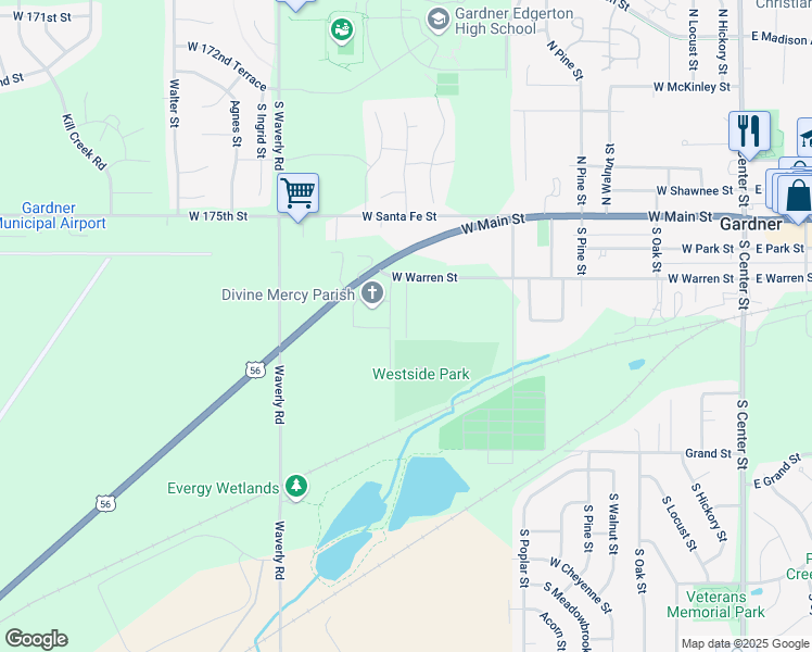 map of restaurants, bars, coffee shops, grocery stores, and more near 222 Bedford Street in Gardner