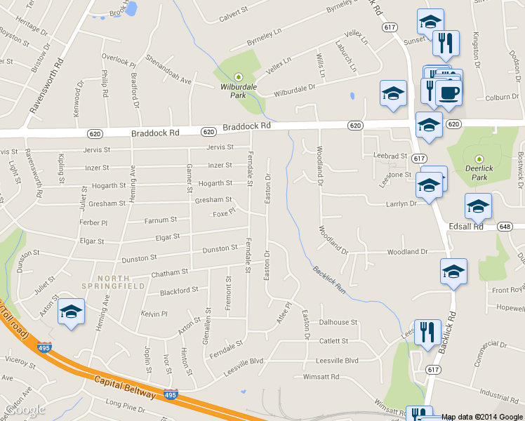 map of restaurants, bars, coffee shops, grocery stores, and more near 7230 Gresham Street in Springfield