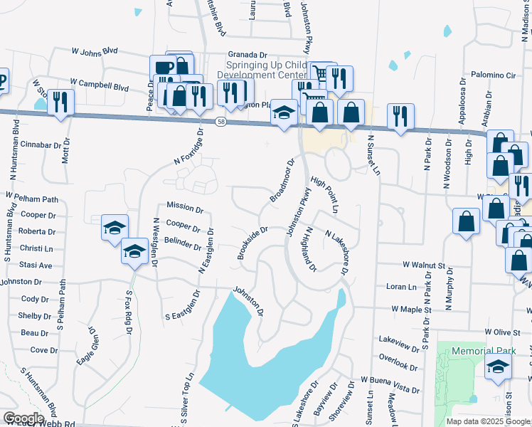 map of restaurants, bars, coffee shops, grocery stores, and more near 1003 Broadmoor Court in Raymore