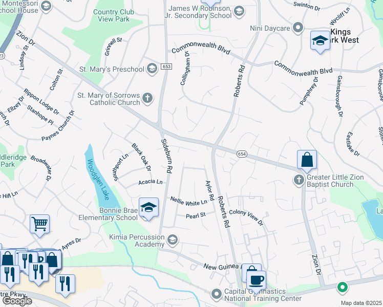 map of restaurants, bars, coffee shops, grocery stores, and more near 10407 Woodbury Woods Court in Fairfax
