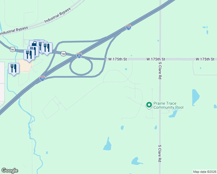 map of restaurants, bars, coffee shops, grocery stores, and more near Unnamed Road in Gardner
