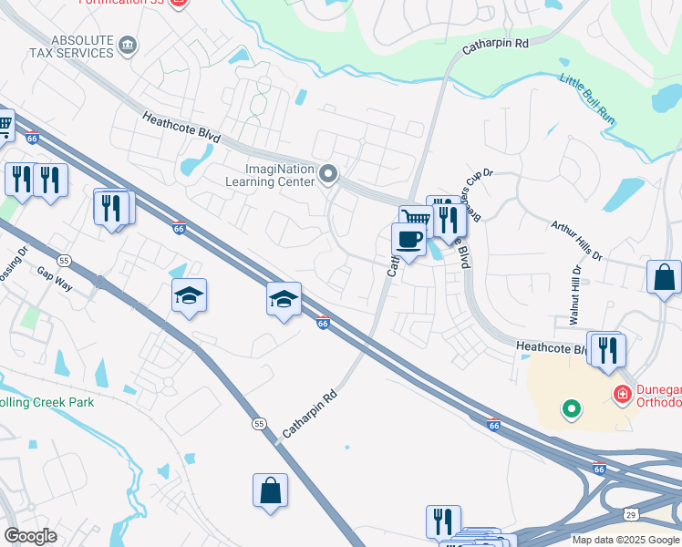 map of restaurants, bars, coffee shops, grocery stores, and more near 7009 Village Stream Place in Gainesville