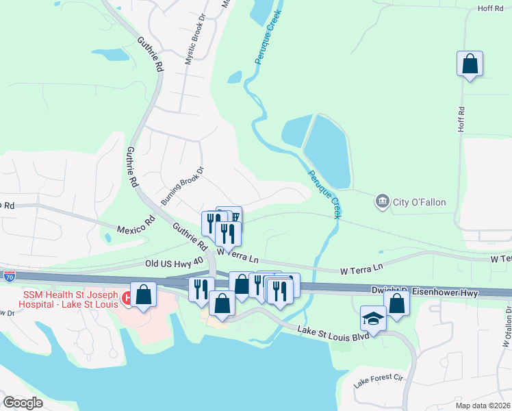 map of restaurants, bars, coffee shops, grocery stores, and more near 446 Dusty Brook Drive in O'Fallon