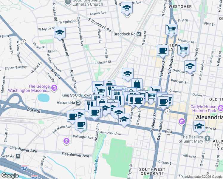 map of restaurants, bars, coffee shops, grocery stores, and more near 101 Independence Avenue Southeast in Washington