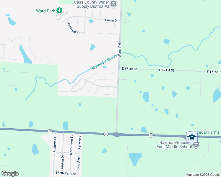 map of restaurants, bars, coffee shops, grocery stores, and more near 2217 Alexander Creek Drive in Raymore