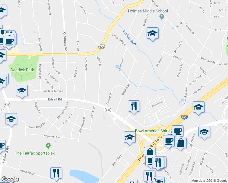 map of restaurants, bars, coffee shops, grocery stores, and more near 5251 Canard Street in Alexandria