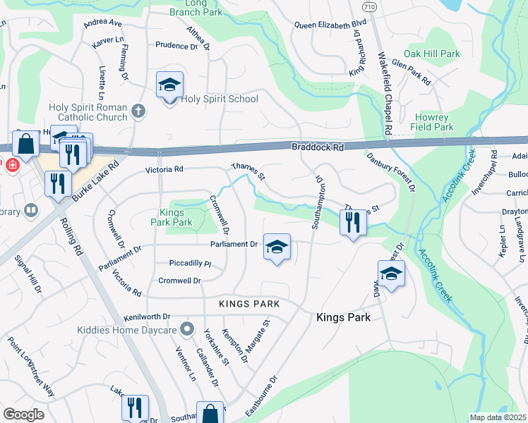 map of restaurants, bars, coffee shops, grocery stores, and more near 5222 Perth Court in Springfield