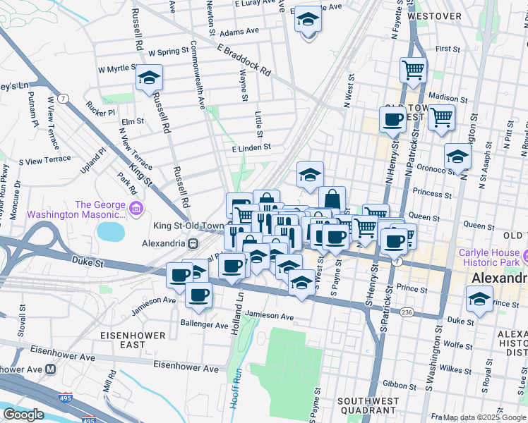 map of restaurants, bars, coffee shops, grocery stores, and more near 101 Independence Avenue Southeast in Washington