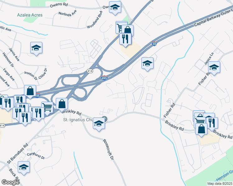 map of restaurants, bars, coffee shops, grocery stores, and more near 2448 Corning Avenue in Fort Washington