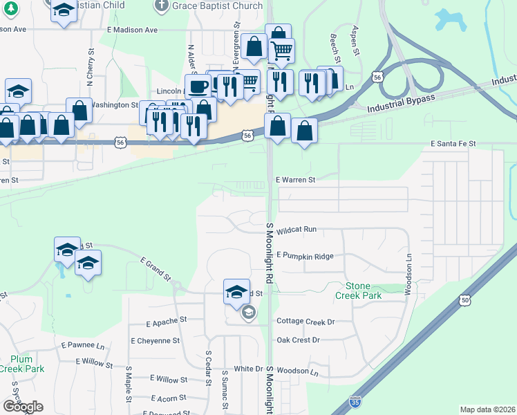 map of restaurants, bars, coffee shops, grocery stores, and more near 838 Saddlewood Drive in Gardner