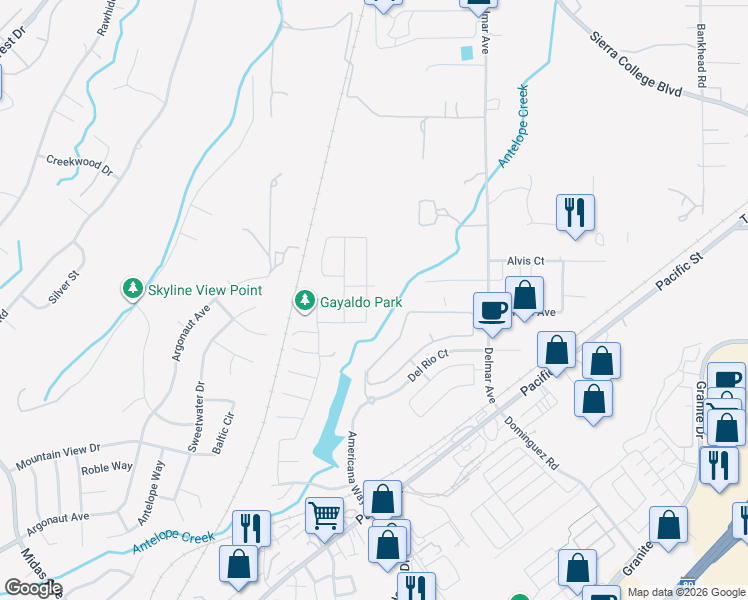 map of restaurants, bars, coffee shops, grocery stores, and more near 4322 Lakebreeze Drive in Rocklin