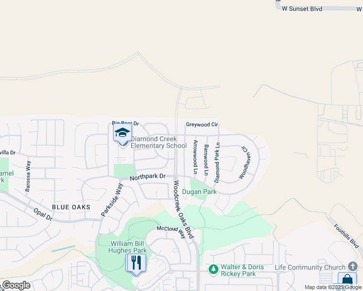 map of restaurants, bars, coffee shops, grocery stores, and more near 1489 Grovewood Ln in Roseville