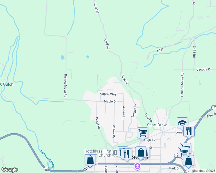 map of restaurants, bars, coffee shops, grocery stores, and more near 810 Pine Drive in Hotchkiss