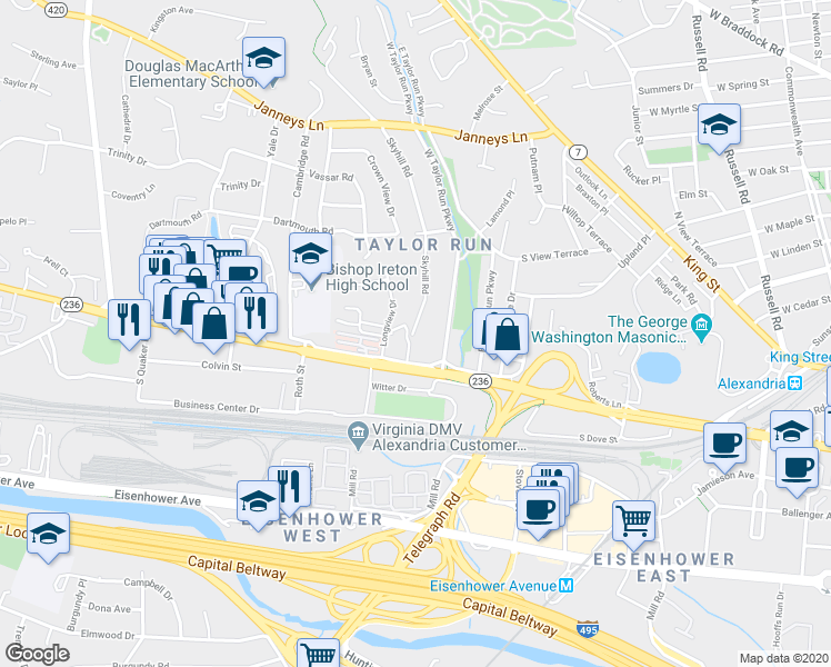 map of restaurants, bars, coffee shops, grocery stores, and more near 101 Independence Avenue Southeast in Washington