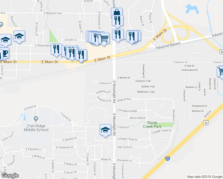map of restaurants, bars, coffee shops, grocery stores, and more near 838 Saddlewood Drive in Gardner