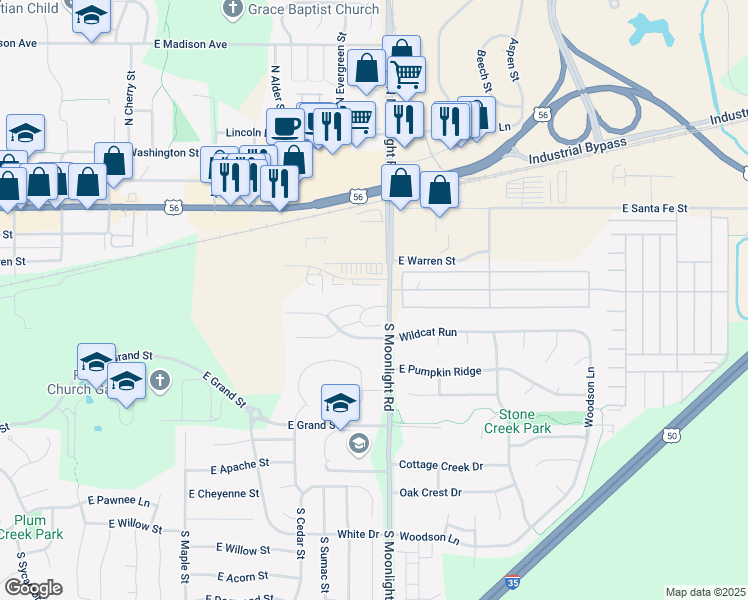 map of restaurants, bars, coffee shops, grocery stores, and more near 838 Saddlewood Drive in Gardner