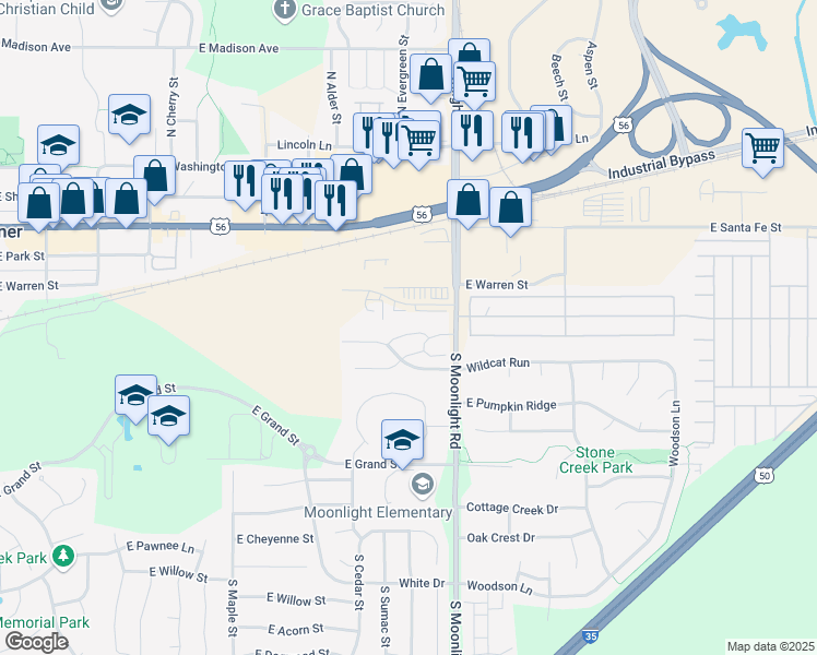map of restaurants, bars, coffee shops, grocery stores, and more near 812 Saddlewood Drive in Gardner
