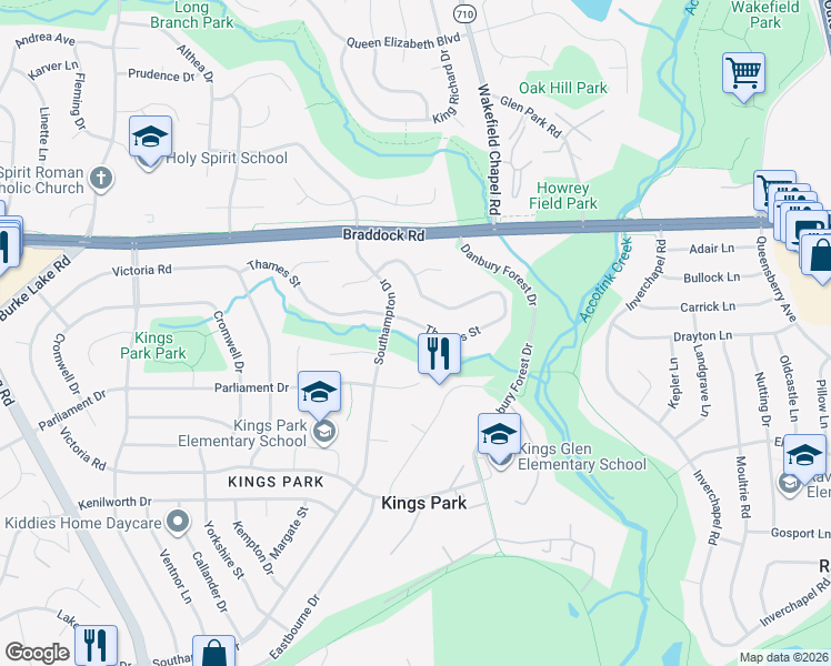 map of restaurants, bars, coffee shops, grocery stores, and more near 8481 Thames Street in Springfield