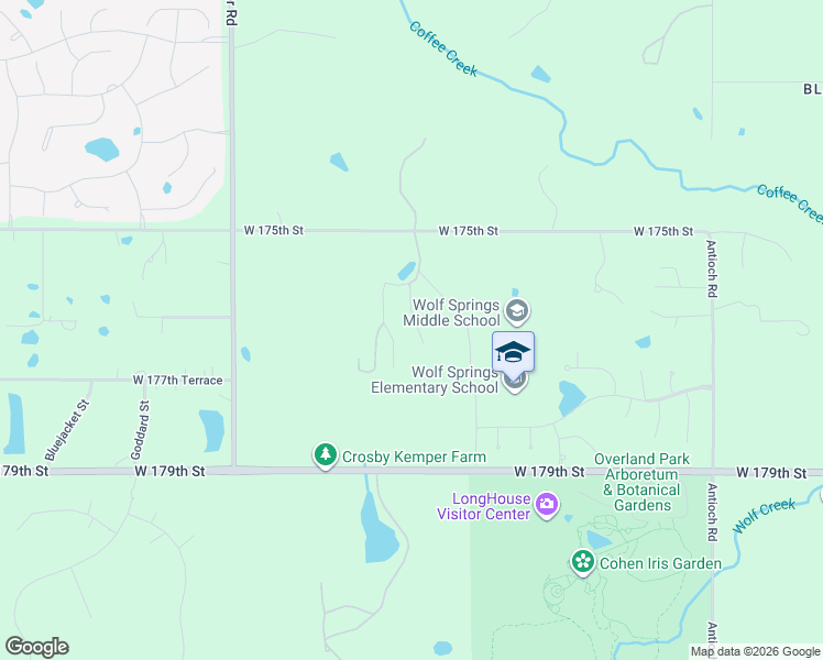 map of restaurants, bars, coffee shops, grocery stores, and more near 9901 West 175th Street in Olathe