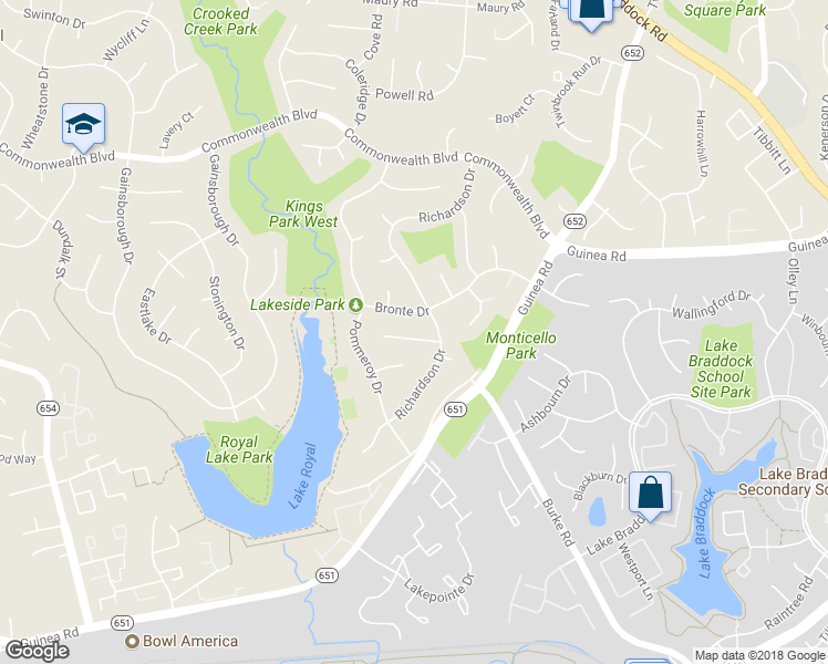 map of restaurants, bars, coffee shops, grocery stores, and more near 9816 Covent Court in Fairfax