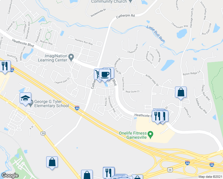 map of restaurants, bars, coffee shops, grocery stores, and more near 6895 Specialized Trail in Gainesville