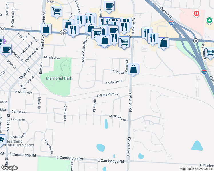 map of restaurants, bars, coffee shops, grocery stores, and more near 1029 Toulouse Street in Belton