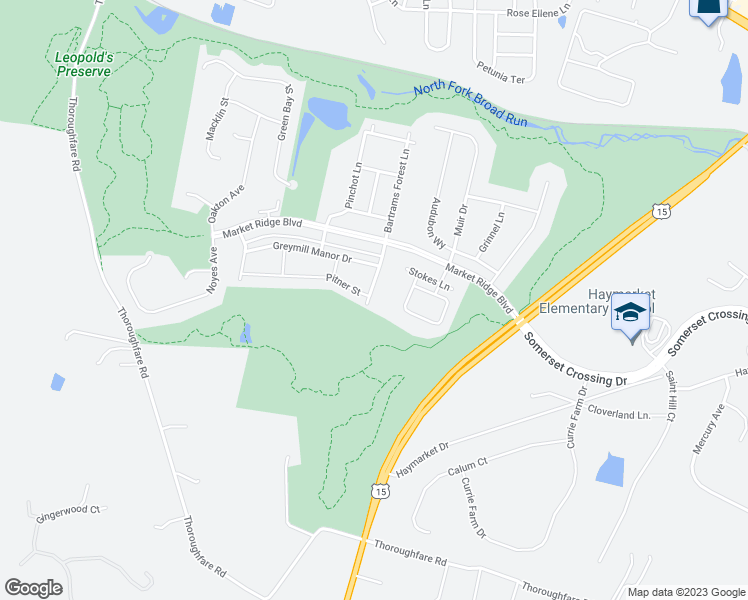 map of restaurants, bars, coffee shops, grocery stores, and more near 6849 Hartzell Hill Lane in Haymarket