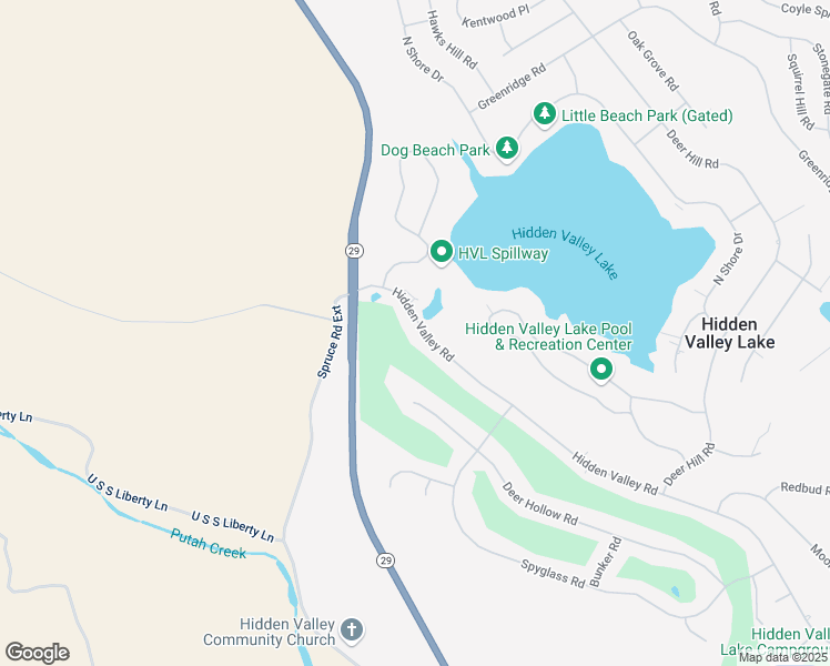 map of restaurants, bars, coffee shops, grocery stores, and more near 18125 Hidden Valley Road in Hidden Valley Lake