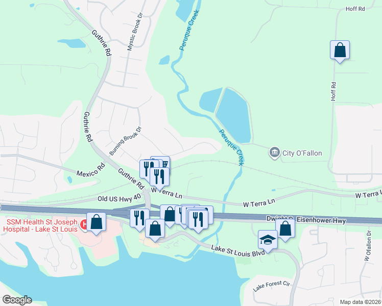 map of restaurants, bars, coffee shops, grocery stores, and more near 456 Dusty Brook Drive in O'Fallon